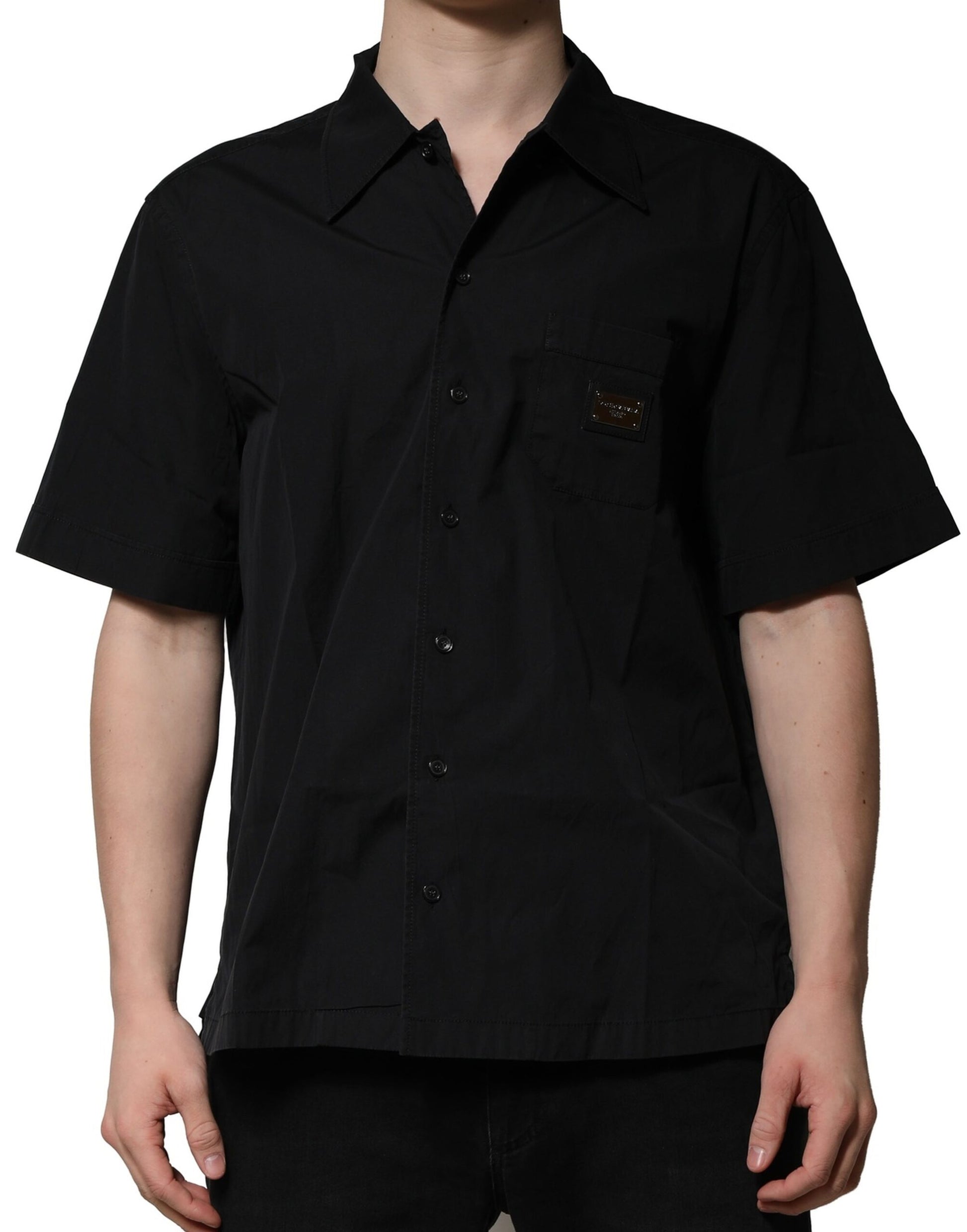 Black Cotton Short Sleeve Buttoned Casual Shirt