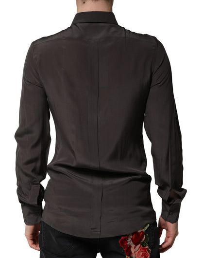 Dark Brown Silk GOLD Men Dress Formal Shirt