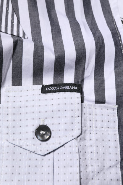 White Gray Striped Cotton Men Casual Shirt