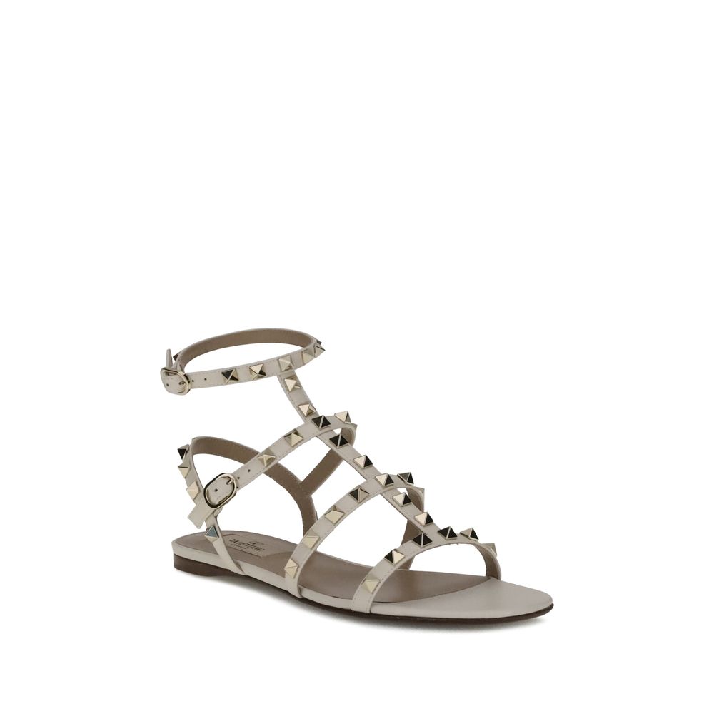 White Calf Leather Bos Taurus Flat Sandals