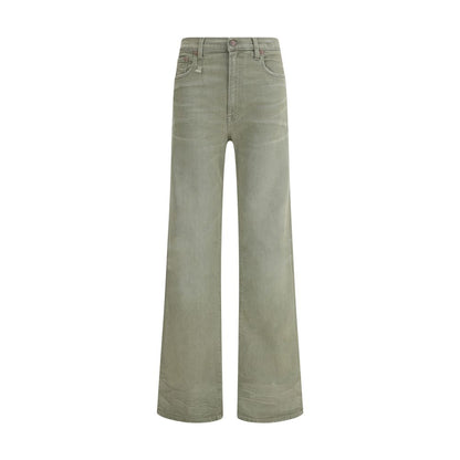 Green Cotton Flared Jeans