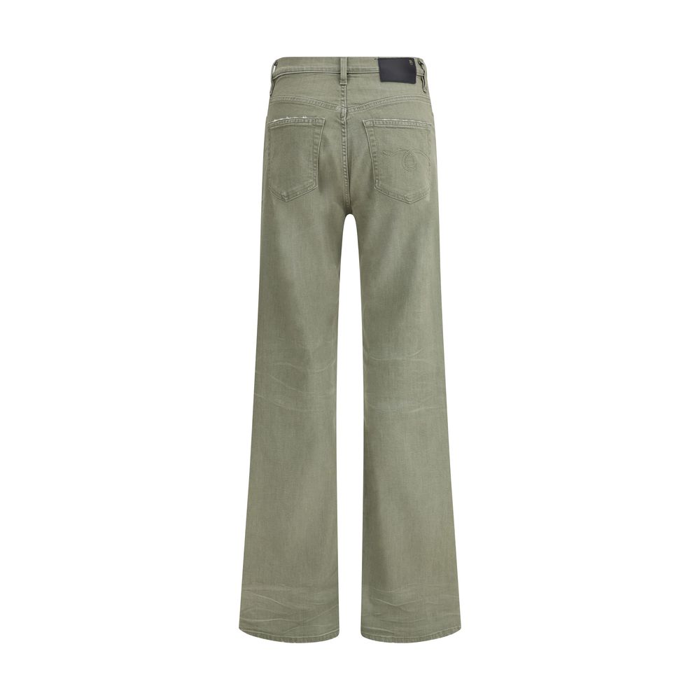 Green Cotton Flared Jeans