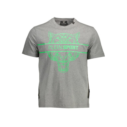 "Gray Cotton Men's T-Shirt with Contrasting Details"