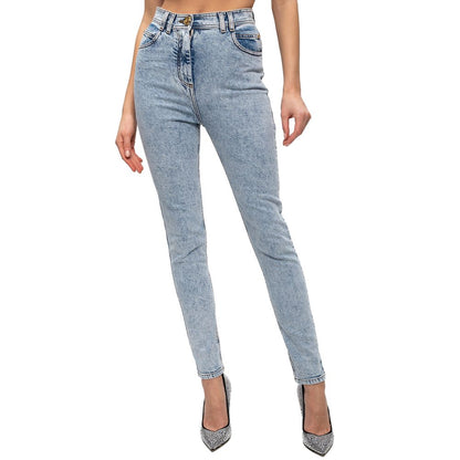 Blue Cotton Women's High-Waisted Jean