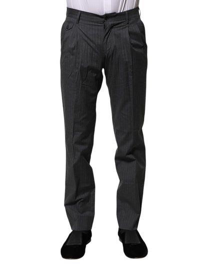 Gray Striped Cotton Formal Pants