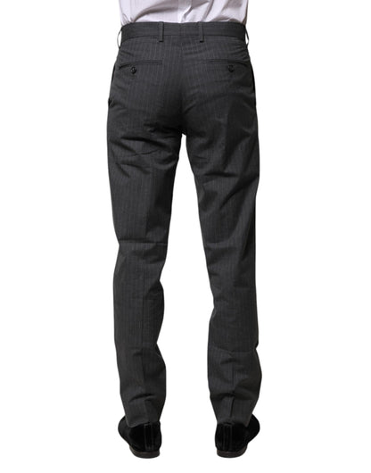 Gray Striped Cotton Formal Pants