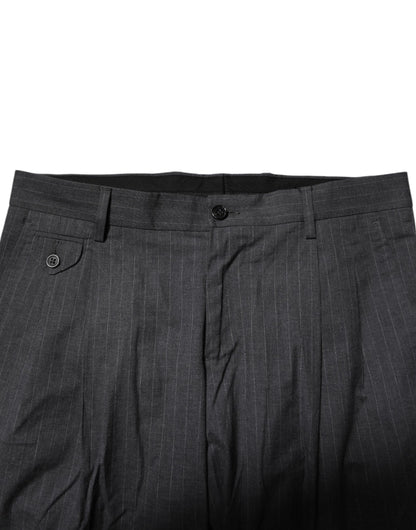 Gray Striped Cotton Formal Pants