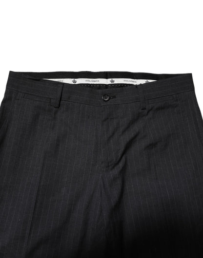 Gray Striped Cotton Formal Pants