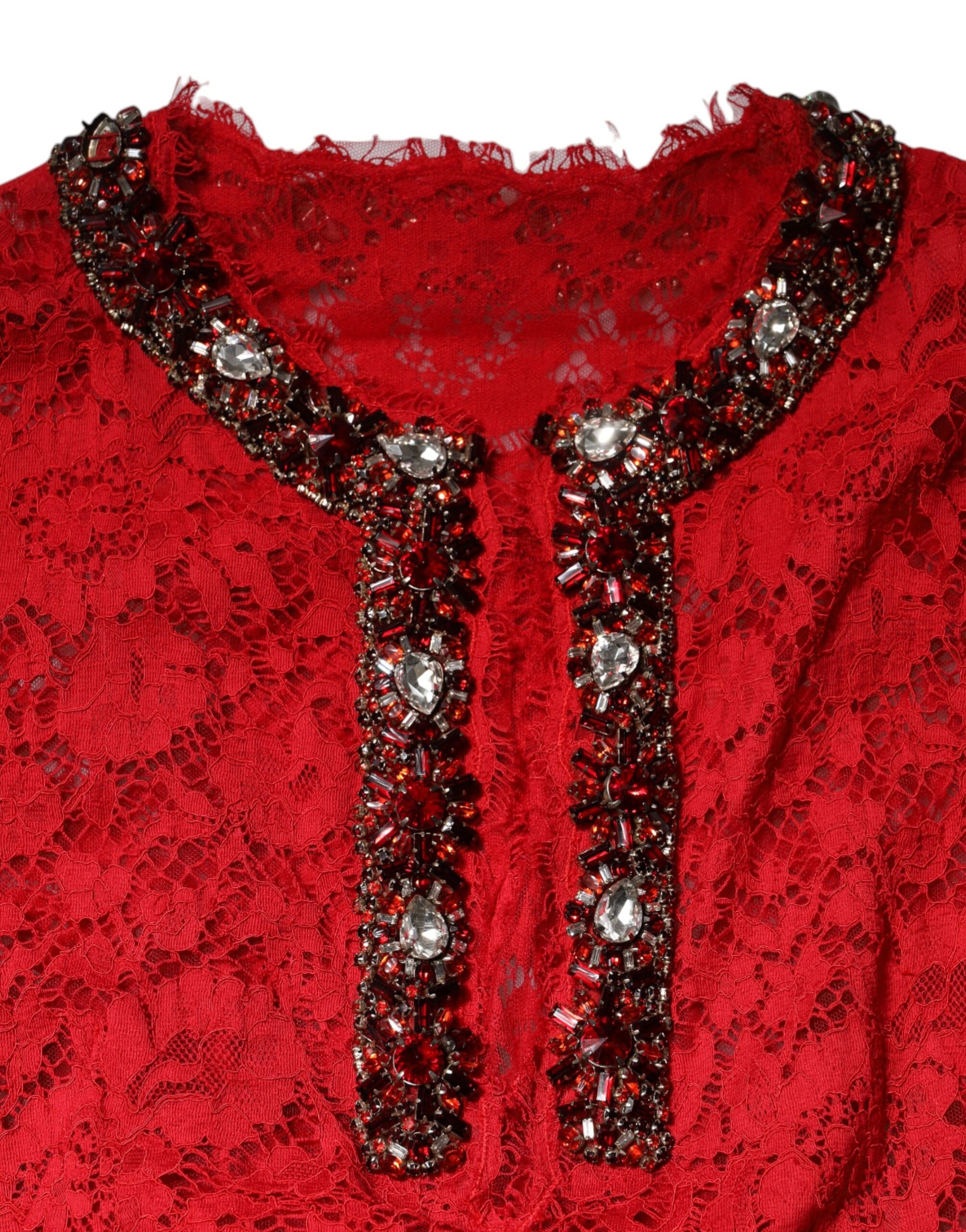 Red Floral Lace Rhinestone Embellished Dress