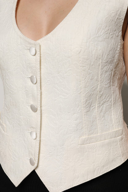 Ivory Cotton Button Down Sleeveless Vest Top