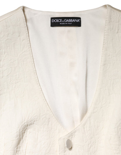 Ivory Cotton Button Down Sleeveless Vest Top