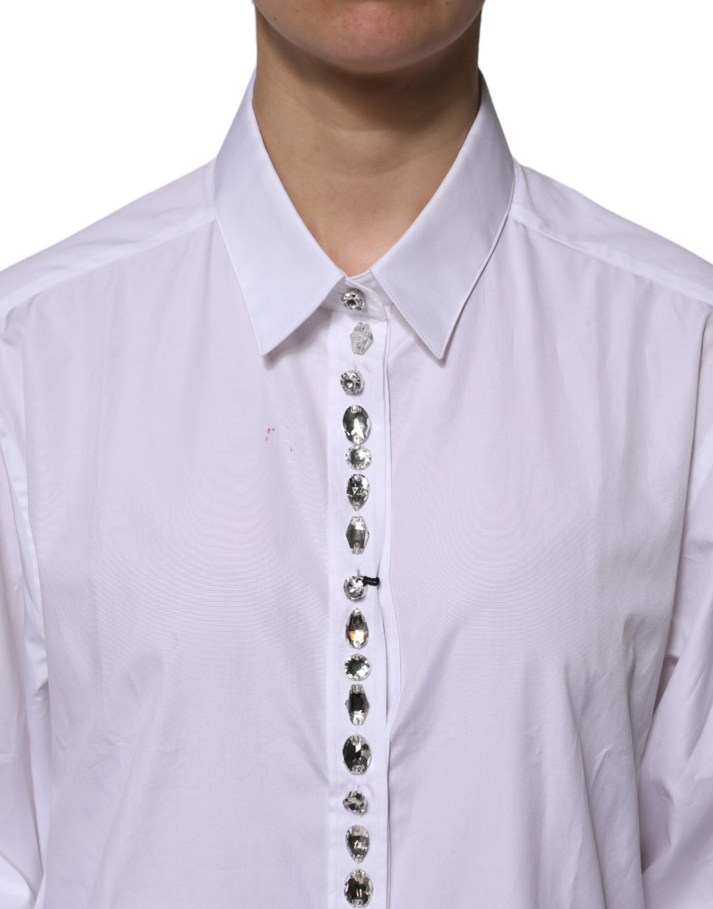 White Rhinestone Embellish Long Sleeves Top