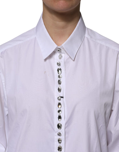 White Rhinestone Embellish Long Sleeves Top