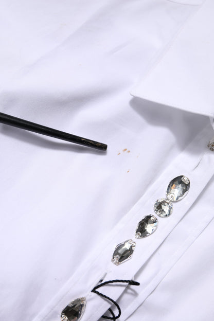 White Rhinestone Embellish Long Sleeves Top