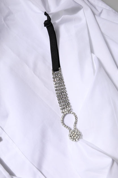 White Rhinestone Embellish Long Sleeves Top