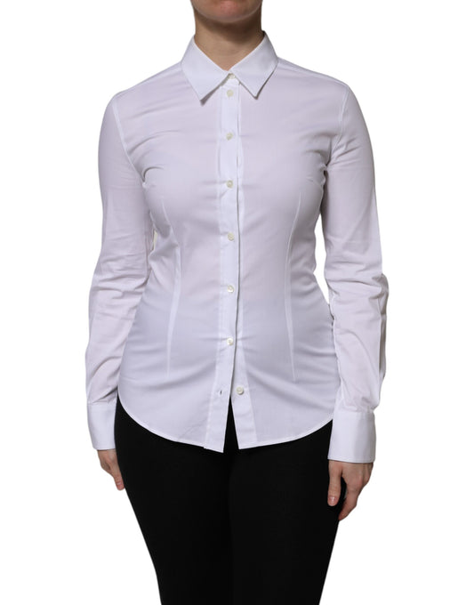 White Cotton Collared Long Sleeves Blouse Top