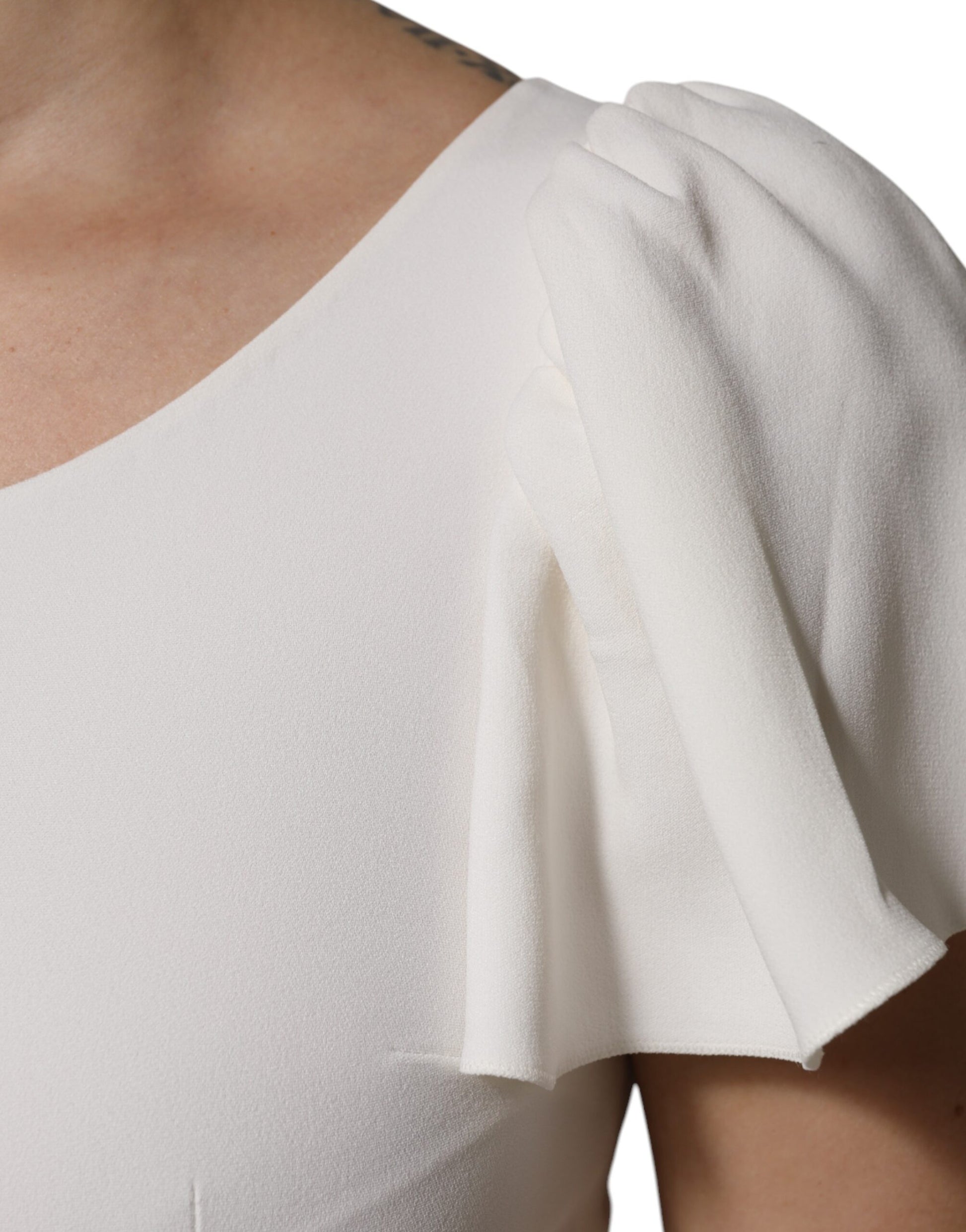 White Viscose Round Neck Short Sleeves Top