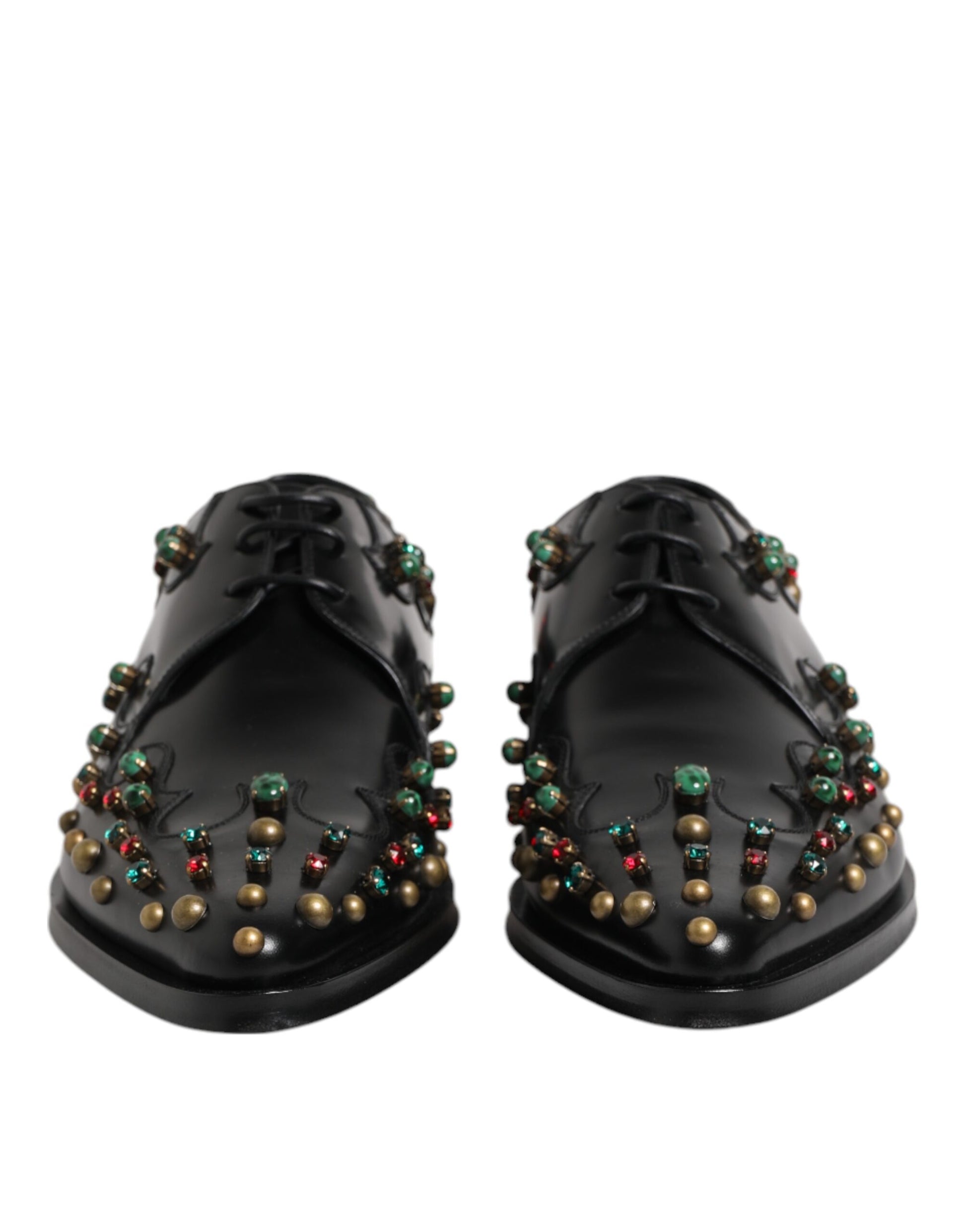 Black Leather Derby Dress Studded Shoes