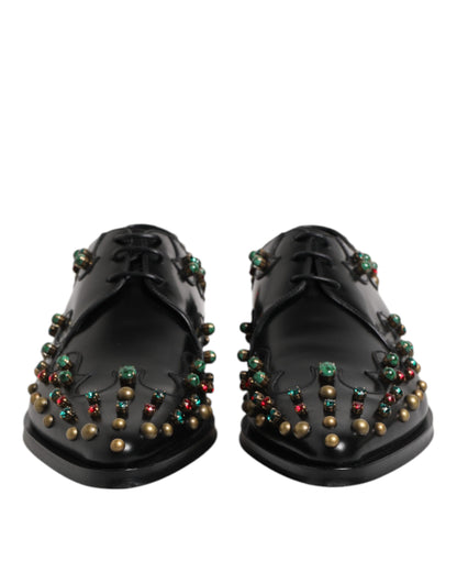 Black Leather Derby Dress Studded Shoes