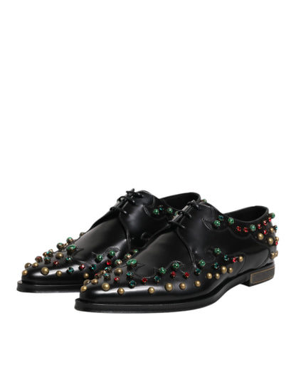 Black Leather Derby Dress Studded Shoes