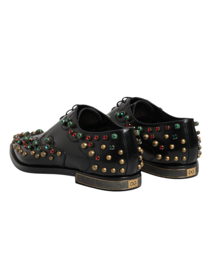 Black Leather Derby Dress Studded Shoes