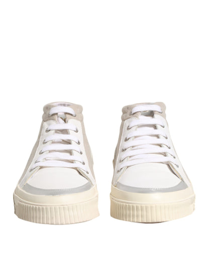 White Beige Lace Up Mid Top Casual Sneakers Shoes