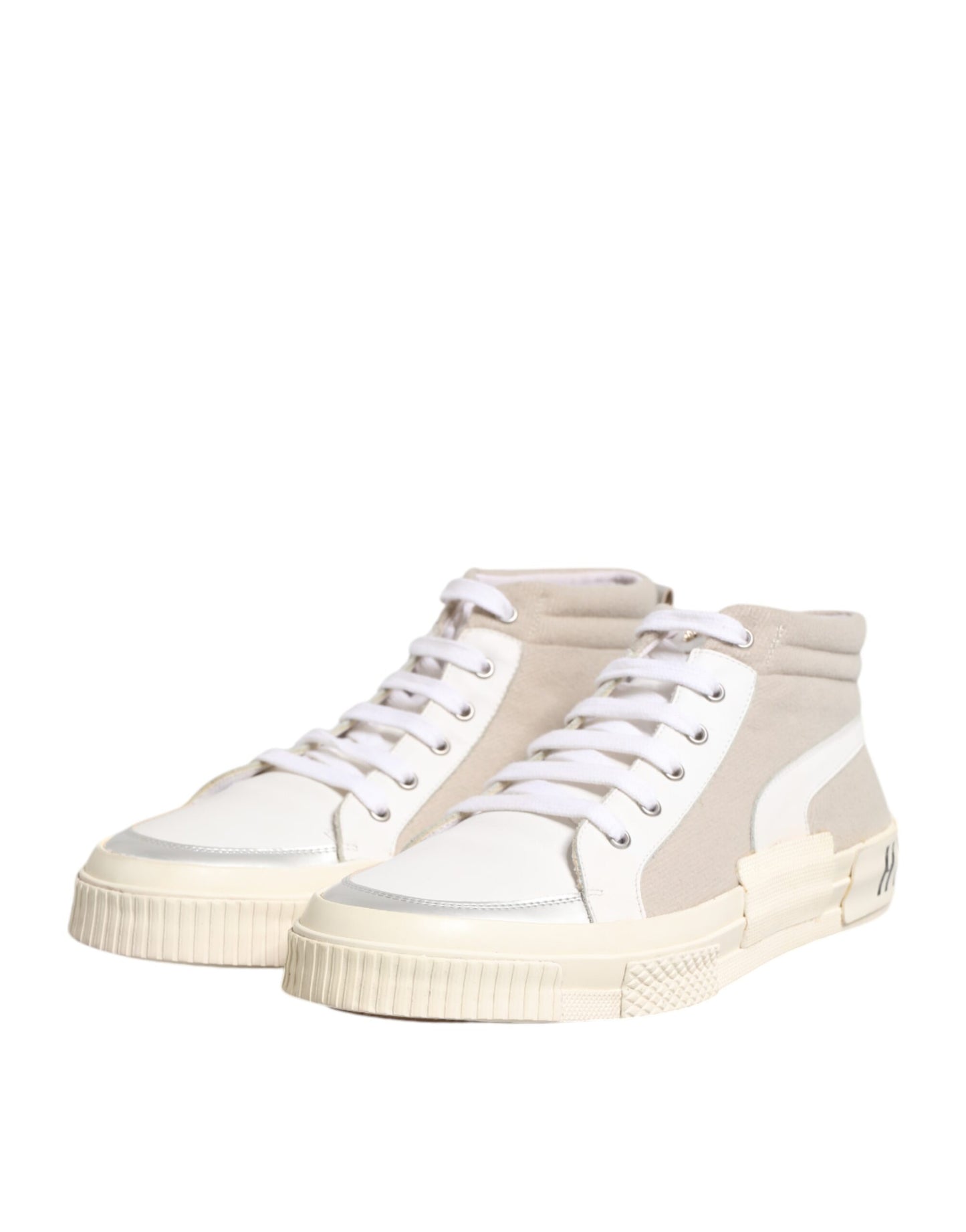 White Beige Lace Up Mid Top Casual Sneakers Shoes