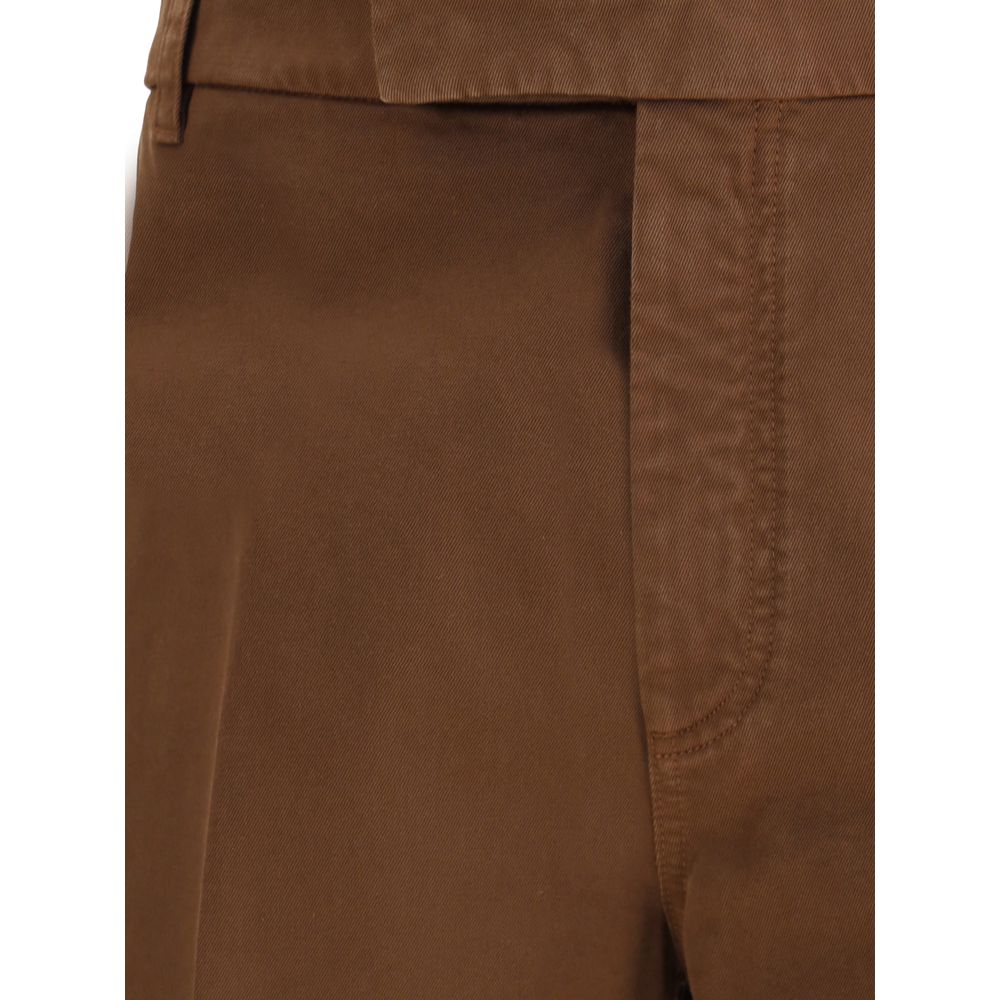 Brown Cotton Casual Pants