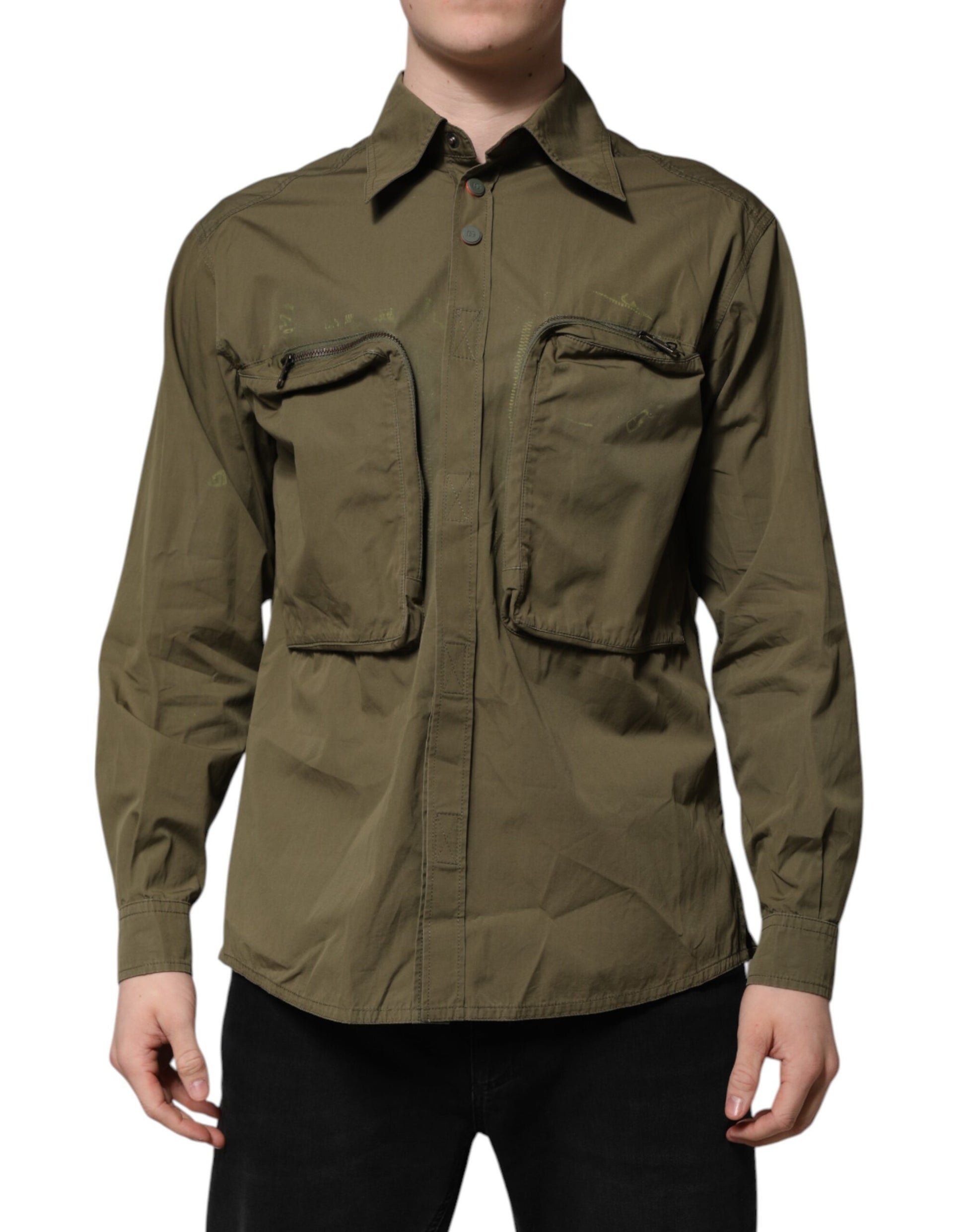 Army Green Button Down Long Sleeves Shirt