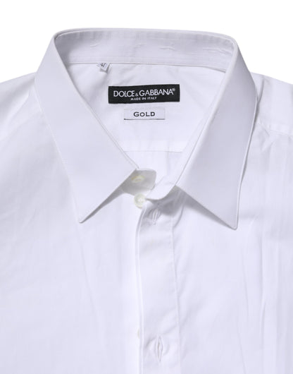 White Cotton GOLD Long Sleeves Dress Shirt