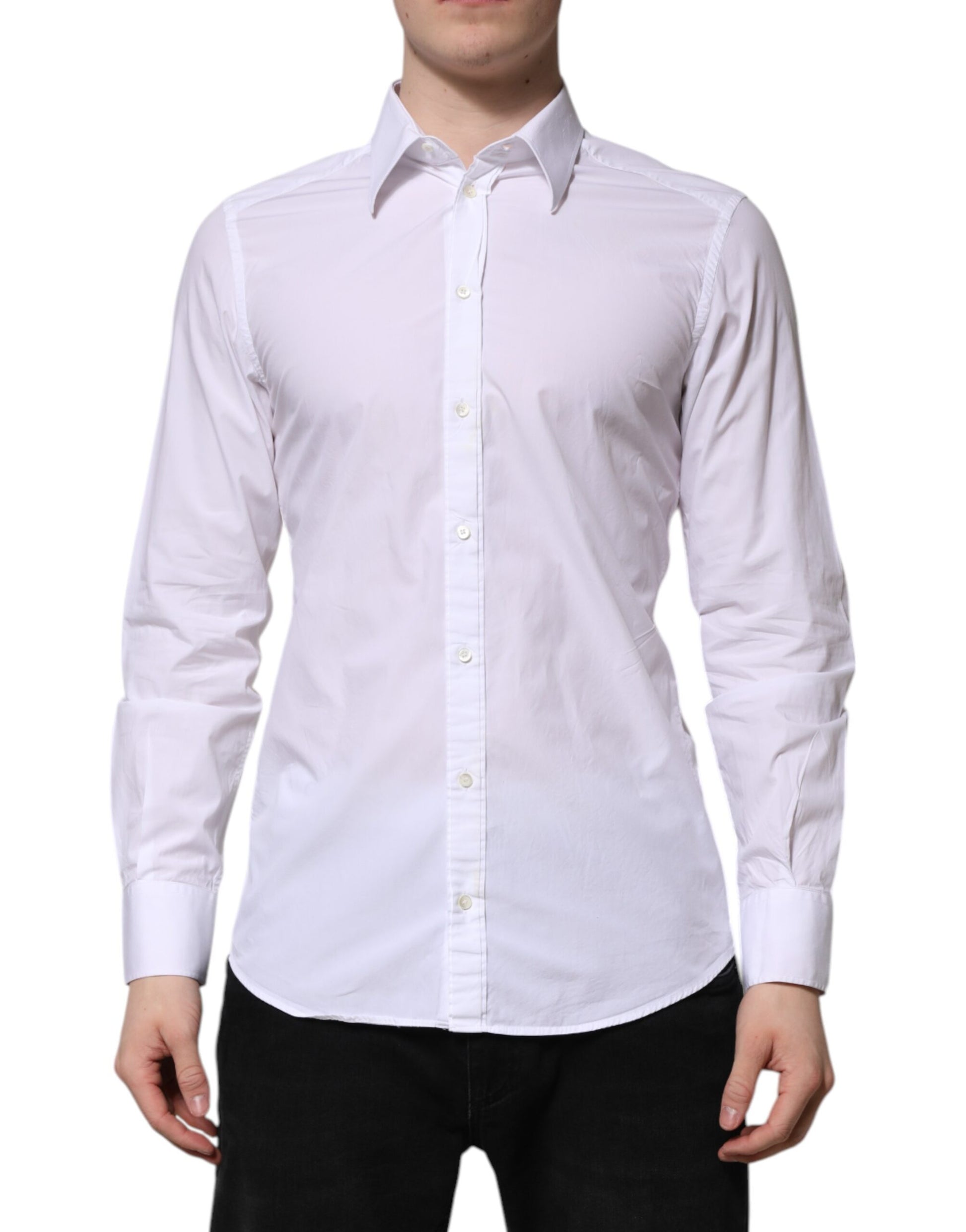 White Cotton GOLD Long Sleeves Dress Shirt