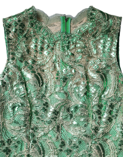 Green Cotton Floral Lace Sheath Midi Dress