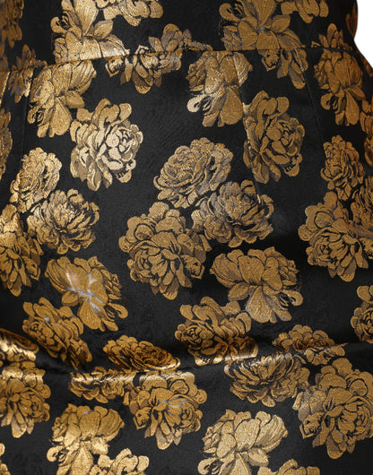 Black Gold Floral Print Jacquard Mini Skirt