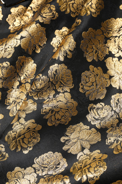 Black Gold Floral Print Jacquard Mini Skirt