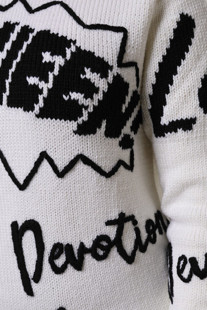 White Wool Knit Crew Neck Pullover Sweater