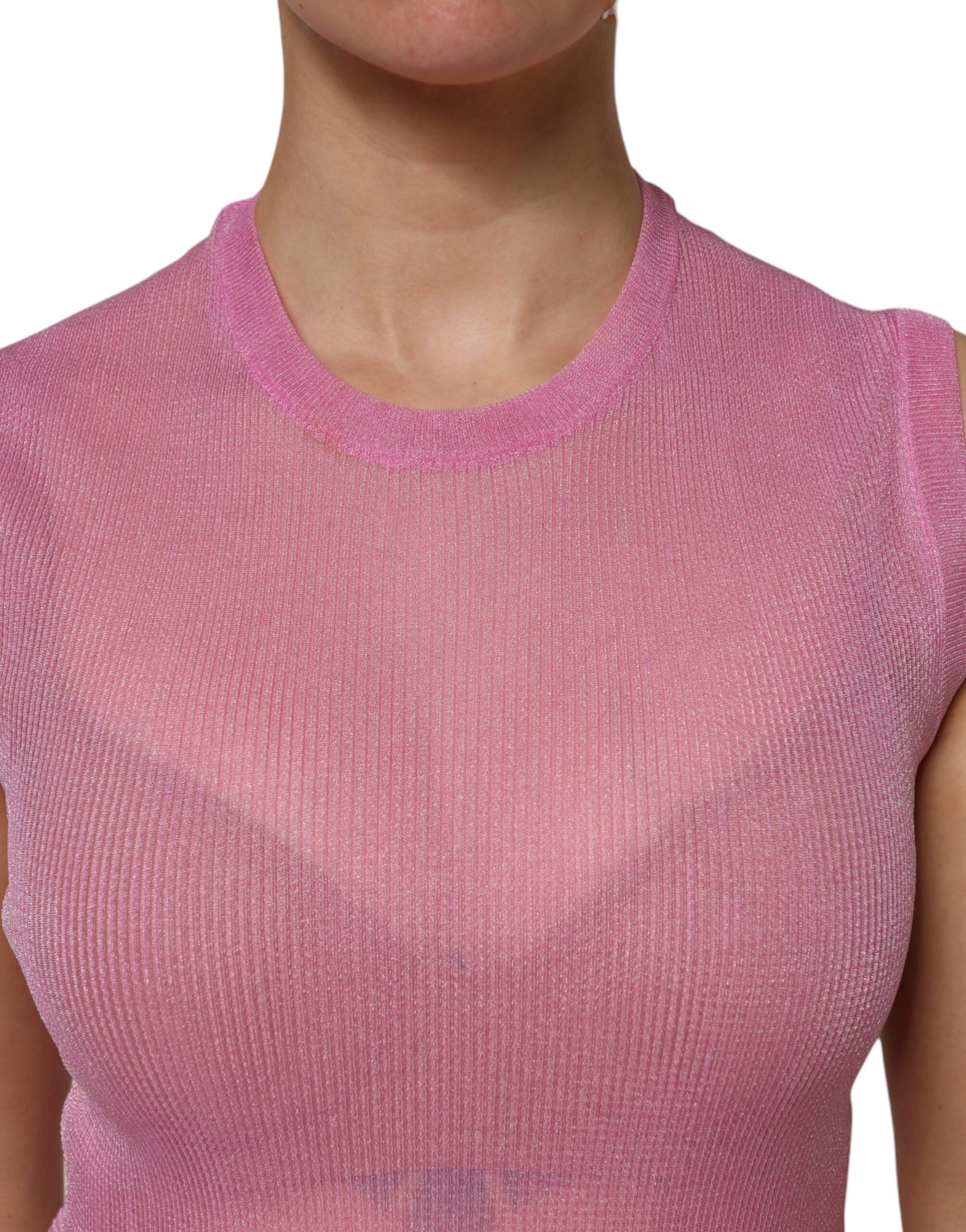 Pink Polyester Sleeveless Round Neck Tank Top