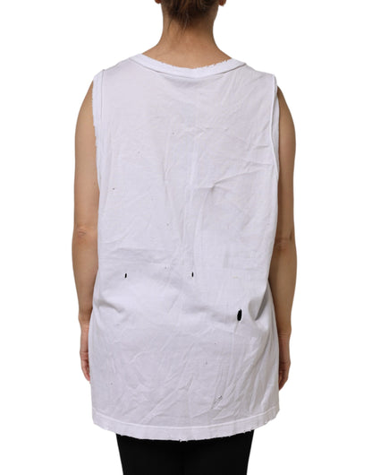 White Cotton Sleeveless Round Neck Tank Top