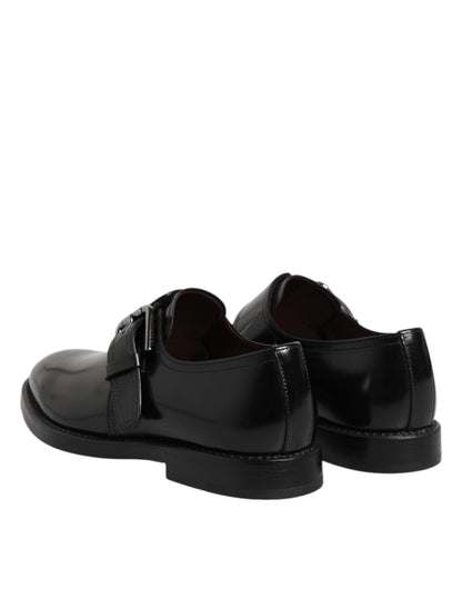 Black Leather Monk Strap Derby Formal Shoes