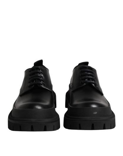 Black Leather Lace Up Derby Men Dress Shoes