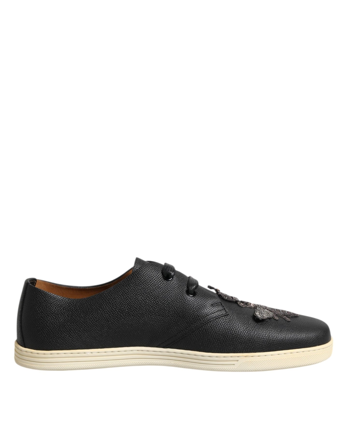 Black Leather Bee Crown Low Top Sneakers Shoes