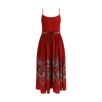 Red Cotton Casual Dress