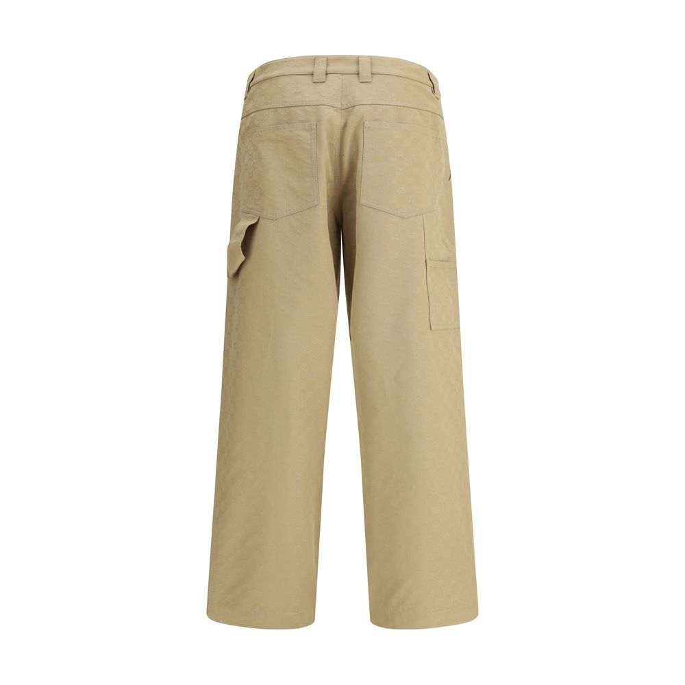 Beige Cotton Casual Pants