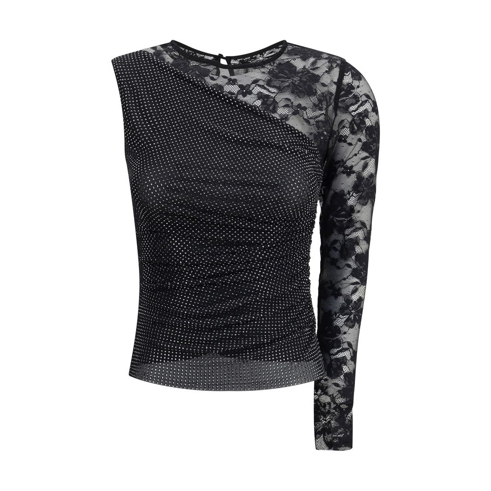 One-shoulder lace and rhinestone Top