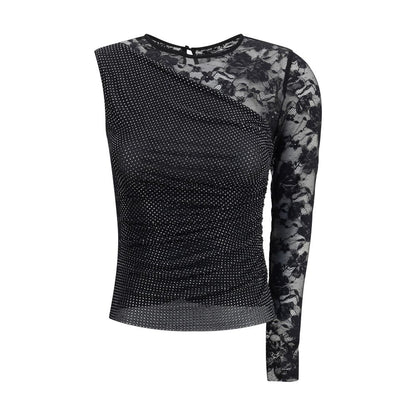 One-shoulder lace and rhinestone Top