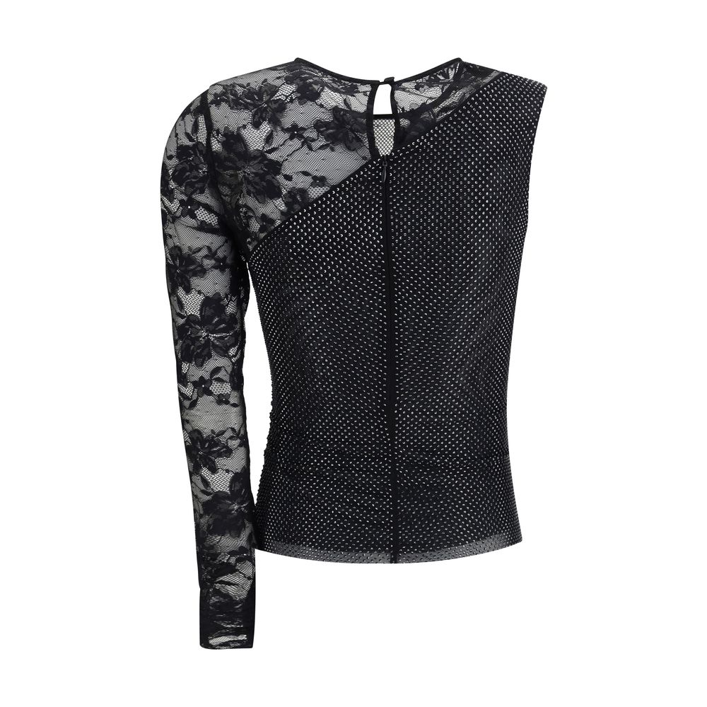 One-shoulder lace and rhinestone Top