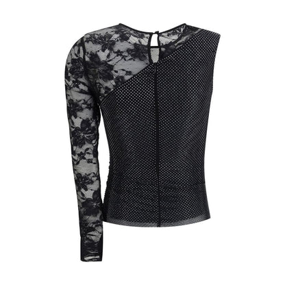 One-shoulder lace and rhinestone Top