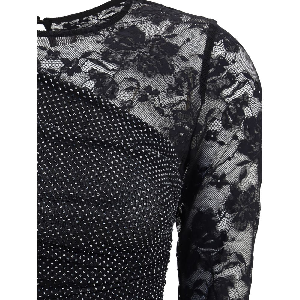 One-shoulder lace and rhinestone Top