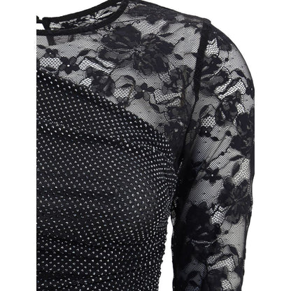 One-shoulder lace and rhinestone Top