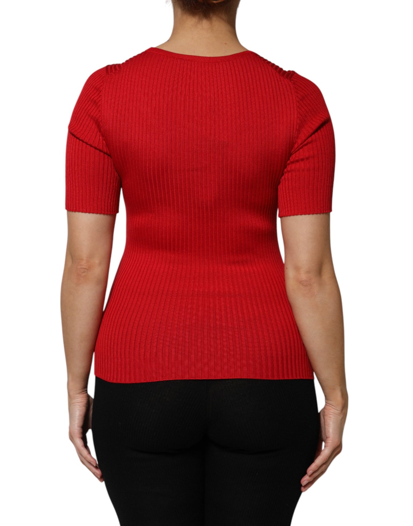 Red Round Neck Short Sleeves Pullover Top
