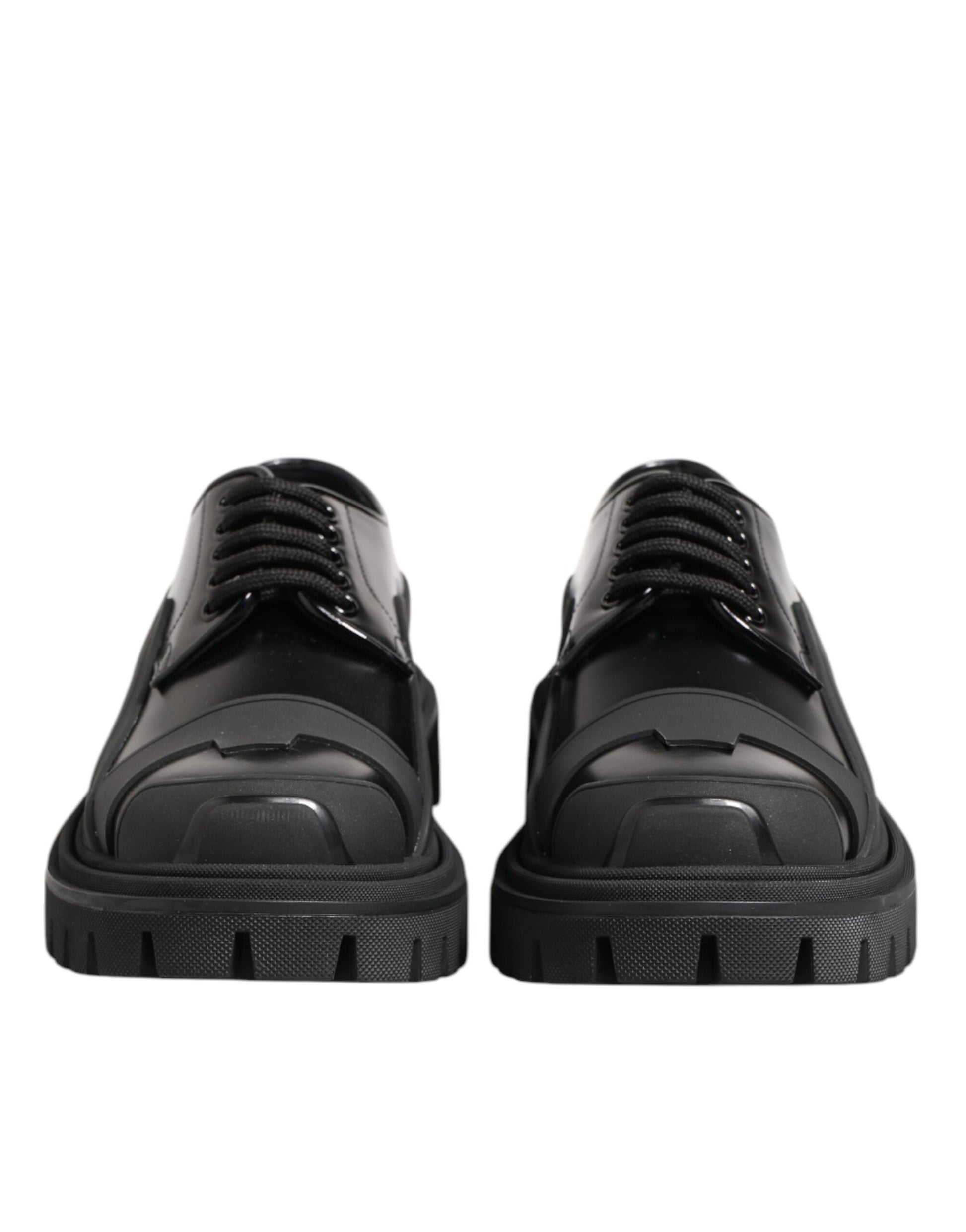 Black Patent Leather Trekking Derby Shoes